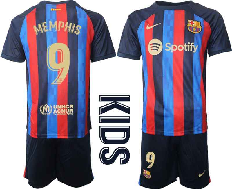 Cheap Youth 2022-2023 Club Barcelona home blue 9 Soccer Jerseys